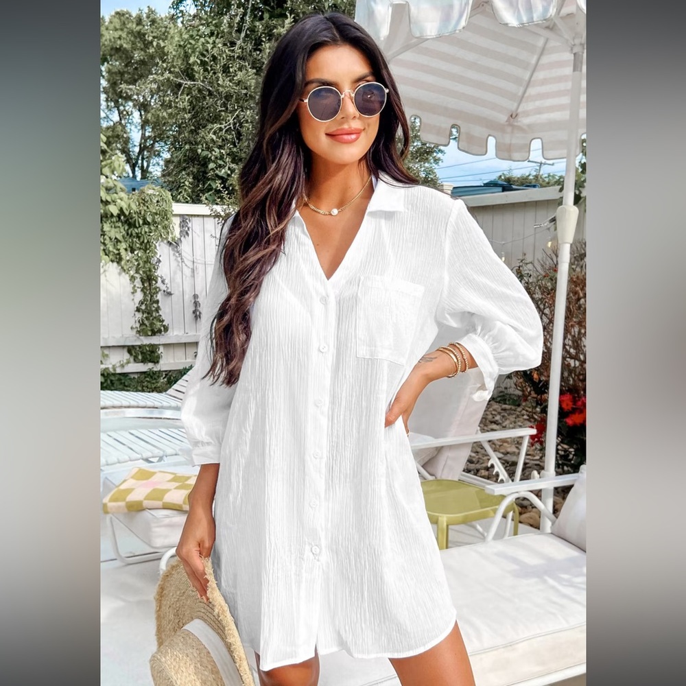 Cupshee seersucker tie cuff cover up dress